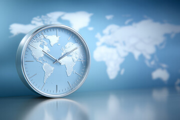 A modern clock displays world maps, symbolizing time-sensitive logistics and the urgency in global supply chain operations. Coordination in shipping and delivery is essential