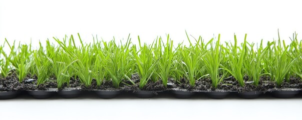 Displaying green grass growing through perforated drainage mat.
