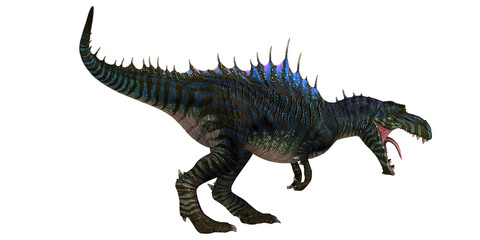 Fototapeta premium Fierce dinosaur with spiked back, roaring stance.