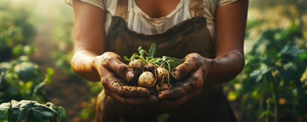 Freshly harvested potatoes in the garden.