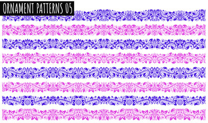 Ornamental Patterns 05: A selection of beautifully crafted ornamental patterns in shades of pink and blue, perfect for design backgrounds, textiles, and decorative embellishments.