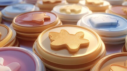 A collection of colorful coins with various shapes and designs