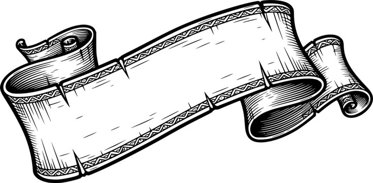 A scroll or banner parchment paper ribbon band in a vintage woodcut style
