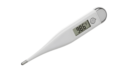 Digital Medical Thermometer with LCD Display and Temperature Reading isolated PNG with Transparent Background