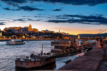 Night view of Budapest from river bank