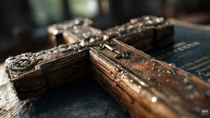 Fototapeta premium Cross and Bible: Divine Harmony