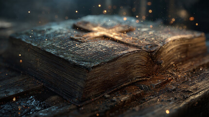 Parole Divine : Bible Sainte Orn&eacute;e d'une Croix Dor&eacute;e Scintillante