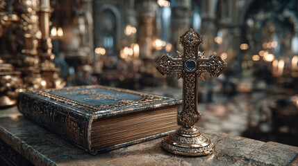 Fede e Spiritualit&agrave;: La Sacra Bibbia e la Croce in un'Atmosfera di Preghiera