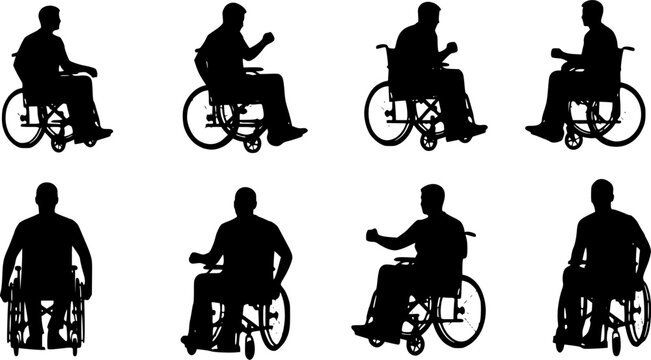 Various men silhouette in a wheelchair in vector format
