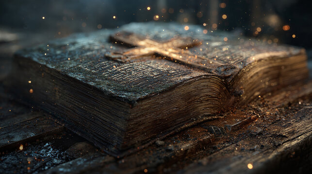 Parole Divine : Bible Sainte Orn&eacute;e d'une Croix Dor&eacute;e Scintillante