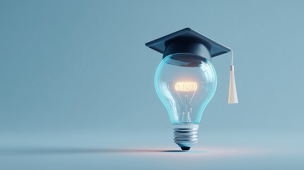 Concept of Education and Innovation with Graduation Cap on Light Bulb Symbolizing Bright Ideas and Knowledge in a Minimalist Style