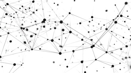 A complex network of interconnected lines and dots on a white background