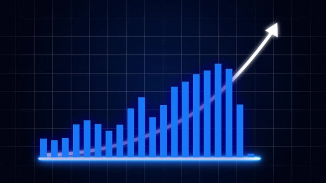 Business growth concept in allusive graph chart showing marketing sales profit increasing to future target . Excellent financial status of corporate business rise up by yearly,4K video animation