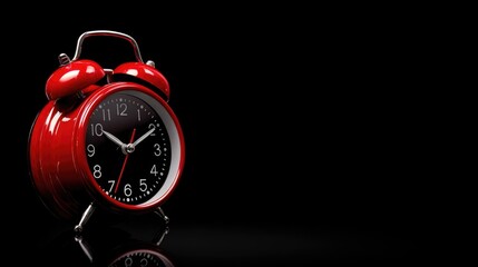 Red Alarm Clock Isolated on Black Background Time Concept