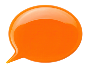 Glossy, orange speech bubble with a transparent background, perfect for conveying messages
