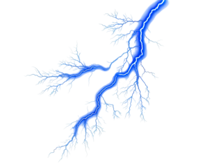 Digitally rendered electric bolt illustration in vibrant blue against a stark black backdrop