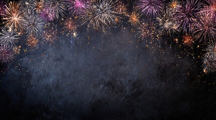 Colorful Fireworks Border on Dark Background for Festive Design