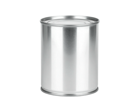 A cylindrical, shiny metal container, with a smooth, reflective surface, isolated on black - Powered by Adobe