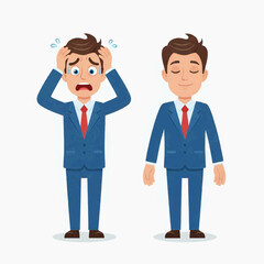 Obraz premium Two businessmen experience stress and relief in office setting with emotions