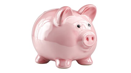 Fototapeta premium A charming, ceramic, rosy-pink piggy bank isolated on a bright white background
