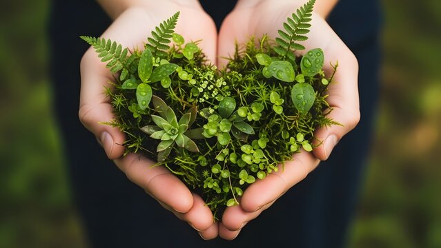 Valentine's day eco friendly heart shaped greenery in hands - Powered by Adobe