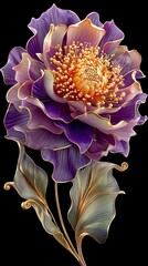 Modern floral artwork featuring purple gold elegance high resolution image