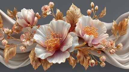 Modern floral artwork featuring soft gold tones high resolution image