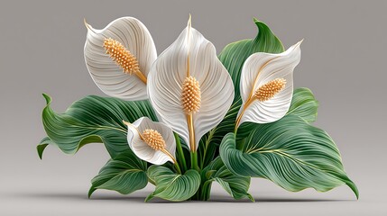 Modern peace lily flower with green leaves high resolution image