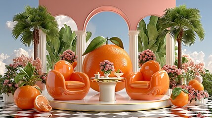 Modern surreal orange garden art concept high resolution image
