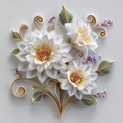 Modern white floral artwork aesthetic decor high resolution image