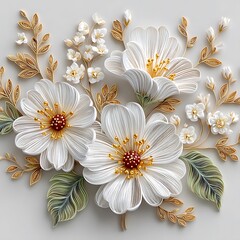 Modern white floral botanical paper art composition high resolution image