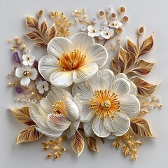 Ornamental white flower paper relief wall design high resolution image