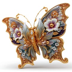 Ornate golden butterfly artwork with floral patterns high resolution image