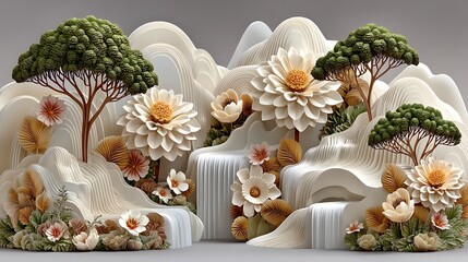 Paper floral landscape sculptural art scene high resolution image