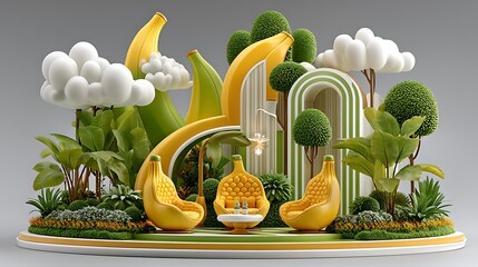 Playful fruit themed garden seating concept high resolution image