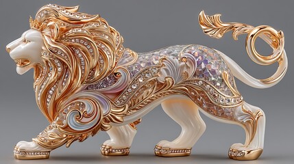 Royal golden lion decorative sculpture luxury high resolution image