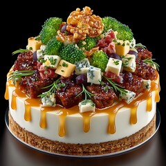 Savory cheese cake meat honey topping high resolution images