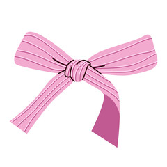 Pink ribbon bow in a thin strip with delicate folds and a tied knot, isolated on a white background. Vector illustration for Valentine's Day, birthday gift, wrapping and decorations.