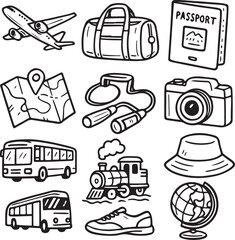 Hand-drawn Travel and Tourism Icon Set © Maximiano