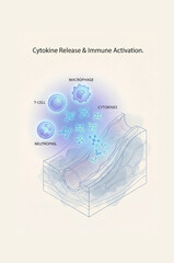 Immune system activation diagram showing cytokine release storm and inflammatory signaling pathway