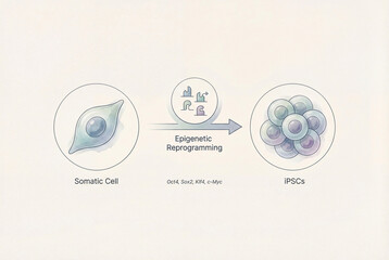 Epigenetic reprogramming diagram showing conversion of somatic cells to induced pluripotent stem cells