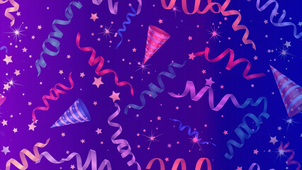 Vibrant Festive Celebration Background with Colorful Streamers, Confetti, and Party Poppers, Ideal for Birthdays, Holidays, and Joyful Occasions