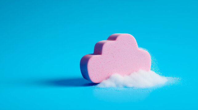 Pink eraser deleting a digital cloud icon on a blue background, representing the concept of data cleansing and cloud security - Powered by Adobe