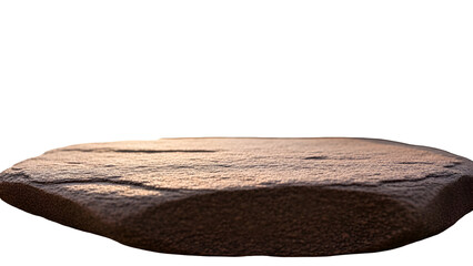 Natural rough brown rock podium or stone platform for product display, featuring earthy textures and an empty space, isolated on transparent background.