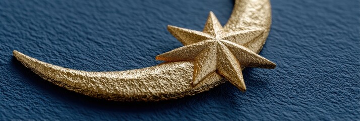modern lunar banner, simple, modern web banner gold crescent moon and star on navy background with ample space for text clean, polished, and minimalistic design