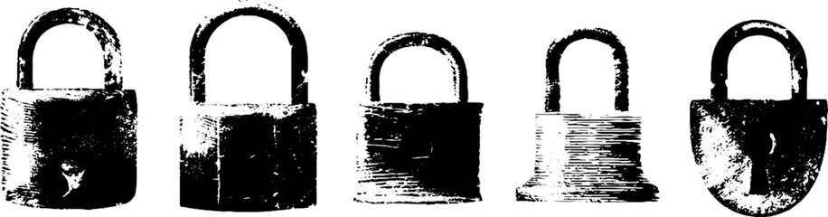 Monochrome stencil art of heavy padlocks for security and design