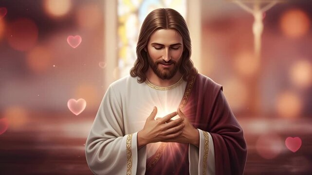 Jesus Christ extending and receiving love in a spiritual ambiance. Christian concept for religious devotion and faith.