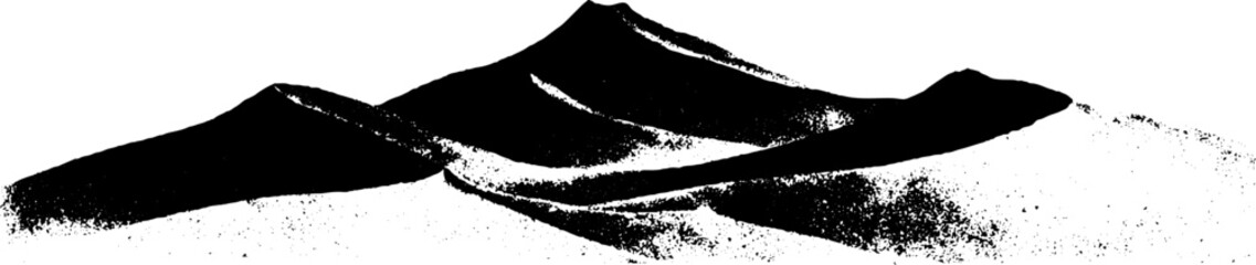 Black and white stencil illustration of layered sand dunes