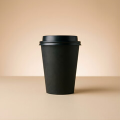 Minimalist Studio Shot of a Generic Black Disposable Beverage Cup with Lid on a Plain Background
