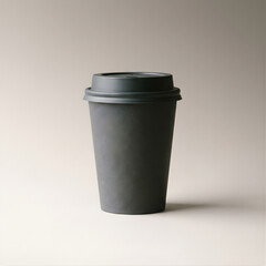 Single Black Disposable Coffee Cup with Lid on a Plain Background, Studio Shot, Isolated Product Still Life